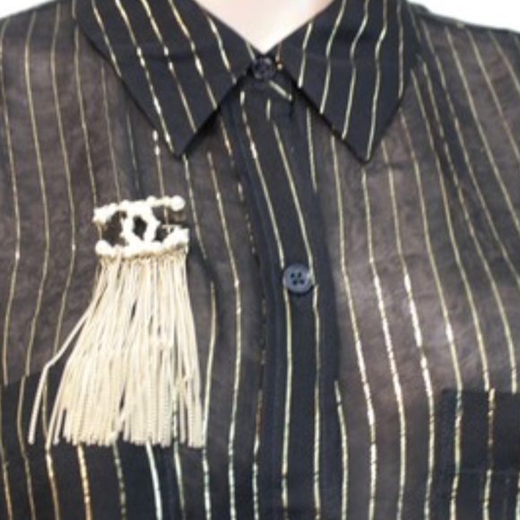 Gold Cc Star Pearls Tassel Hardware Brooch - Picture 3 of 7